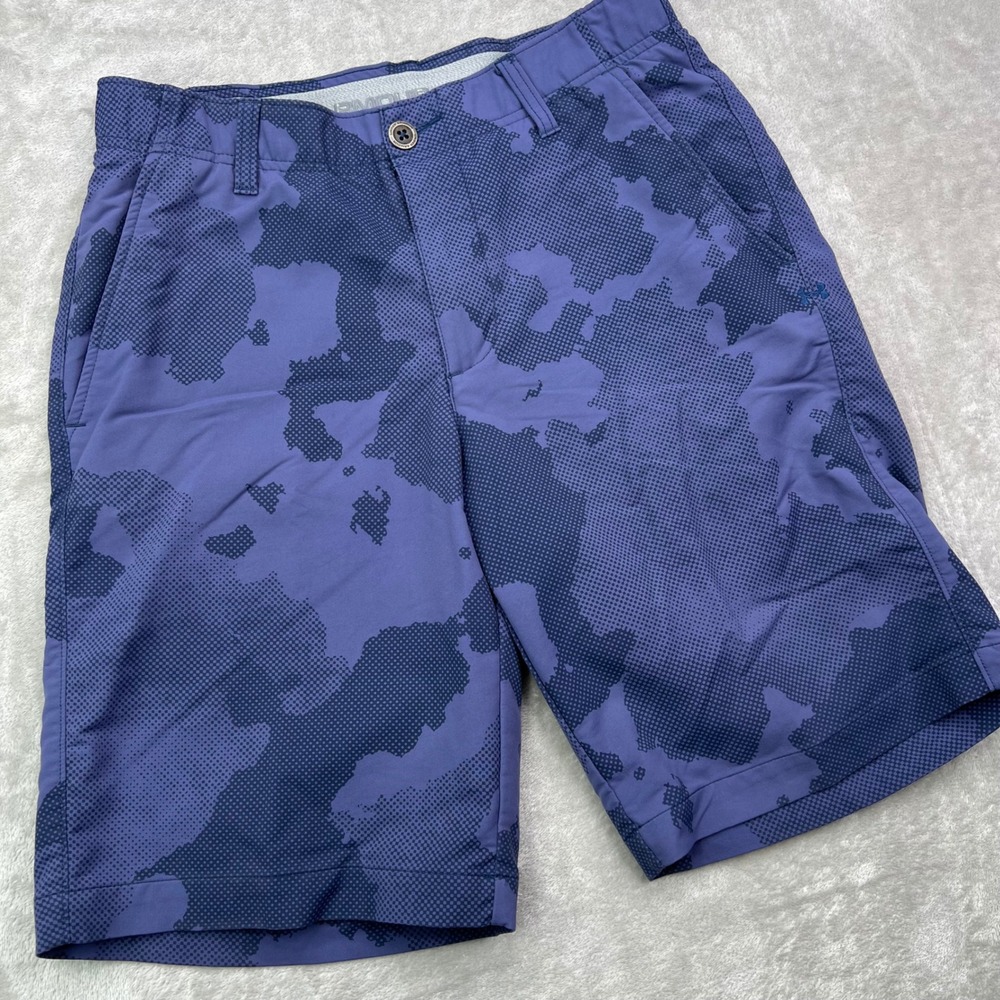 Under Armour HeatGear Shorts Mens 30 Blue Camo Pattern Performance Activewear